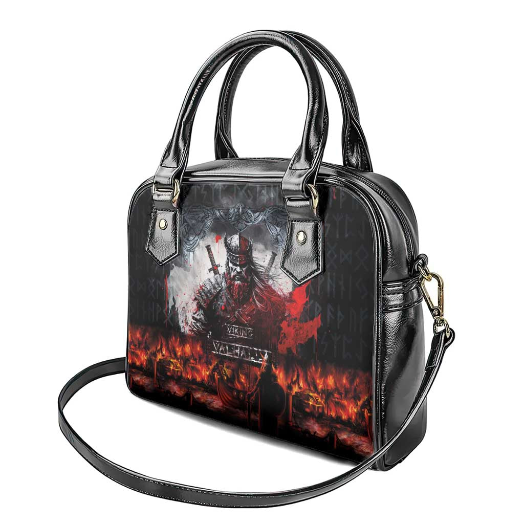 Viking Valhalla Shoulder Handbag Norseman and Burning Battlefield - Wonder Print Shop
