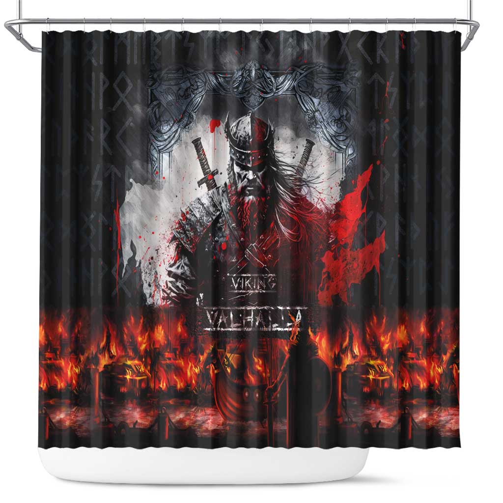 Viking Valhalla Shower Curtain Norseman and Burning Battlefield - Wonder Print Shop