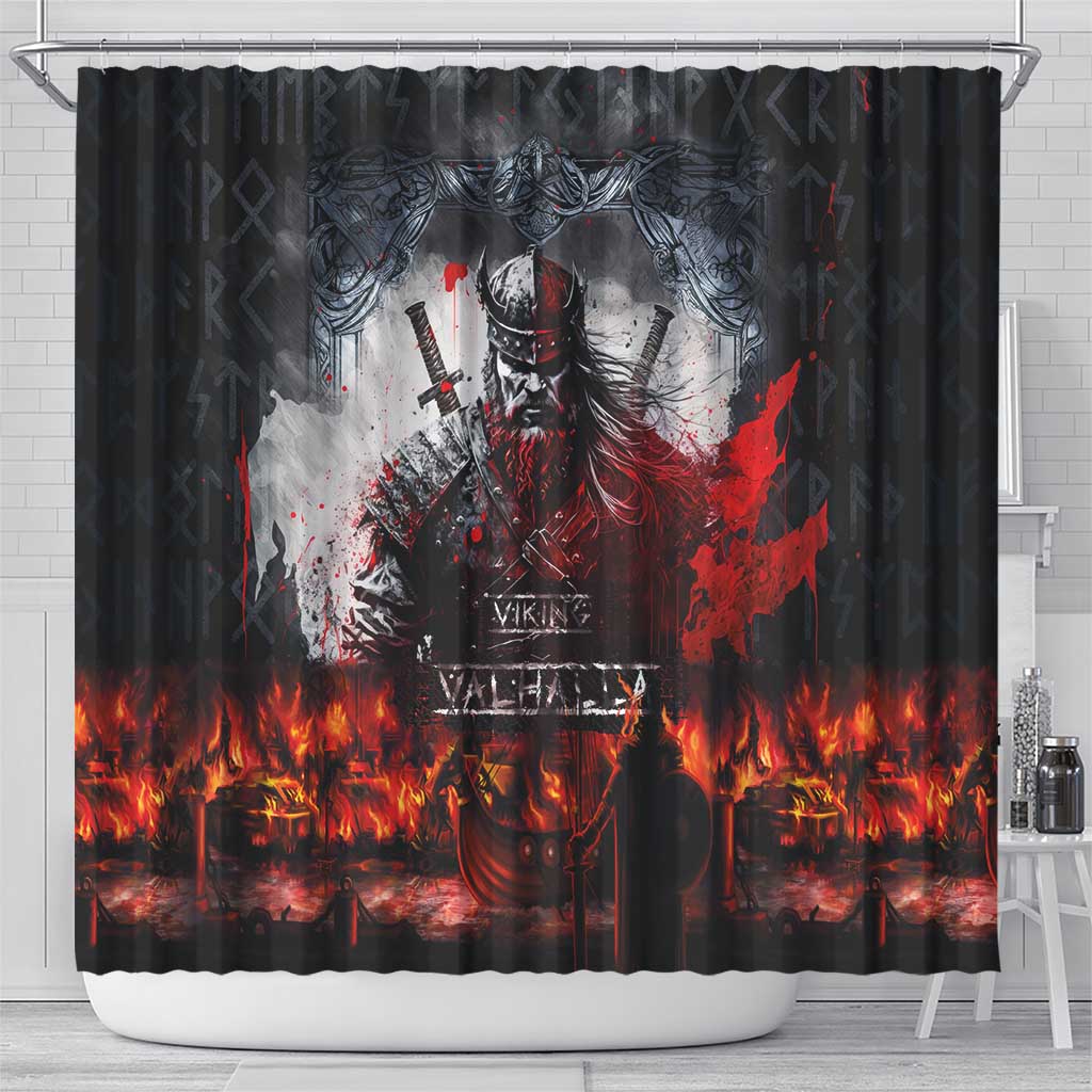 Viking Valhalla Shower Curtain Norseman and Burning Battlefield - Wonder Print Shop
