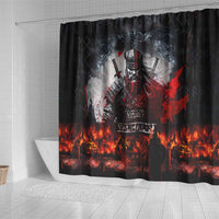 Viking Valhalla Shower Curtain Norseman and Burning Battlefield - Wonder Print Shop