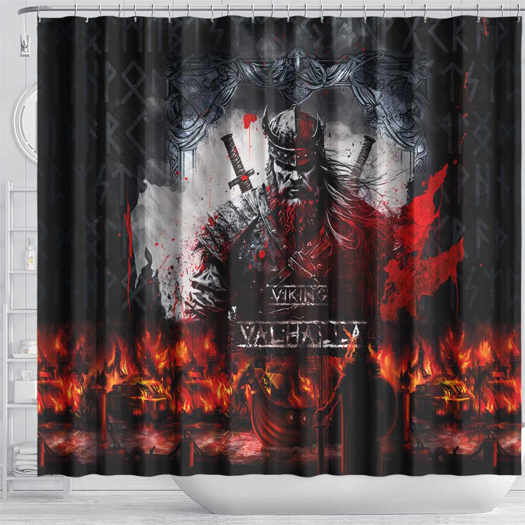 Viking Valhalla Shower Curtain Norseman and Burning Battlefield - Wonder Print Shop