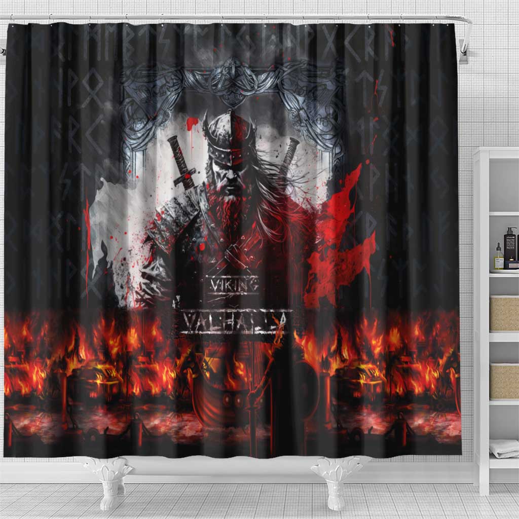 Viking Valhalla Shower Curtain Norseman and Burning Battlefield - Wonder Print Shop