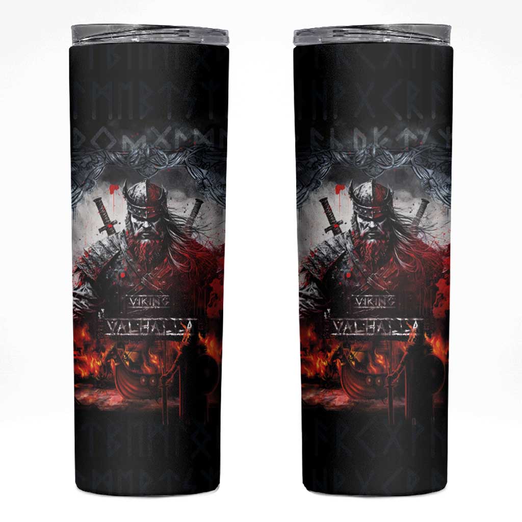 Viking Valhalla Skinny Tumbler Norseman and Burning Battlefield - Wonder Print Shop