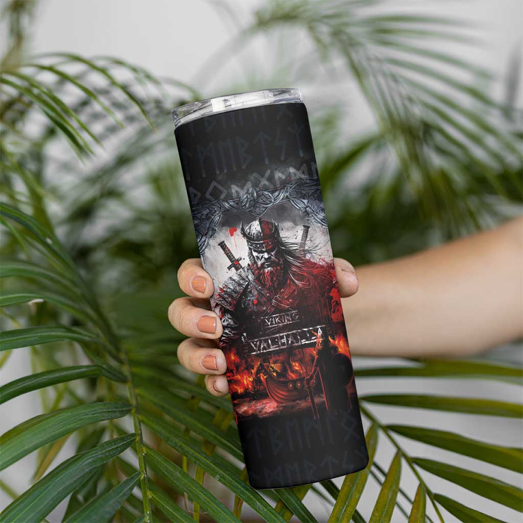 Viking Valhalla Skinny Tumbler Norseman and Burning Battlefield - Wonder Print Shop
