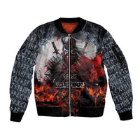 Viking Valhalla Sleeve Zip Bomber Jacket Norseman and Burning Battlefield - Wonder Print Shop