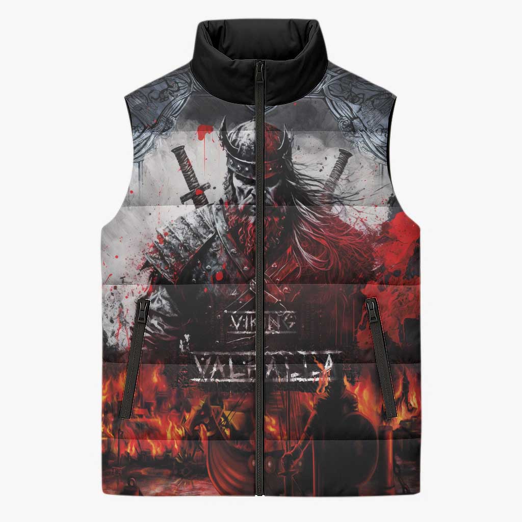 Viking Valhalla Sleeveless Puffer Jacket Norseman and Burning Battlefield - Wonder Print Shop