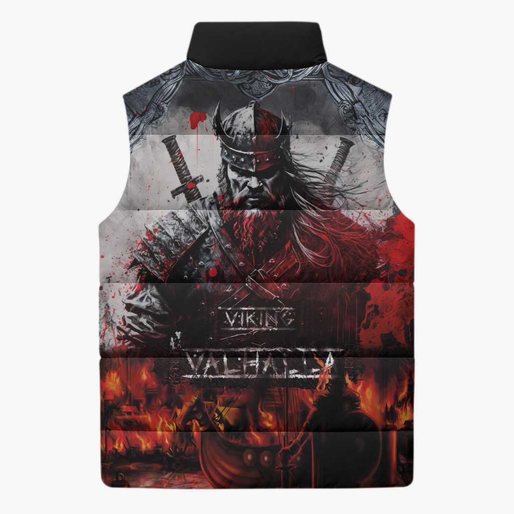 Viking Valhalla Sleeveless Puffer Jacket Norseman and Burning Battlefield - Wonder Print Shop