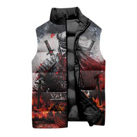 Viking Valhalla Sleeveless Puffer Jacket Norseman and Burning Battlefield - Wonder Print Shop