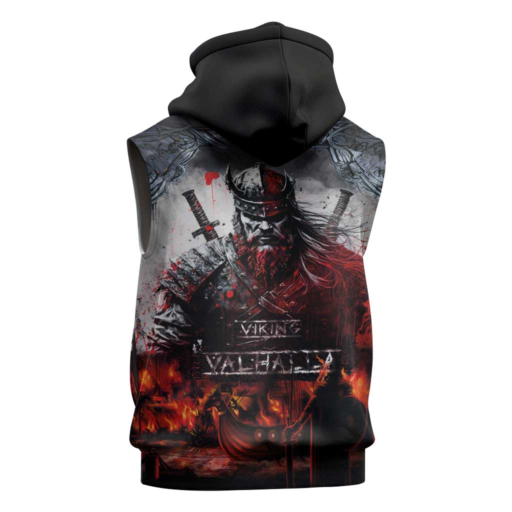 Viking Valhalla Sleeveless Zip Hoodie Norseman and Burning Battlefield - Wonder Print Shop