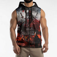 Viking Valhalla Sleeveless Zip Hoodie Norseman and Burning Battlefield - Wonder Print Shop