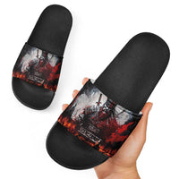 Viking Valhalla Slide Sandals Norseman and Burning Battlefield - Wonder Print Shop
