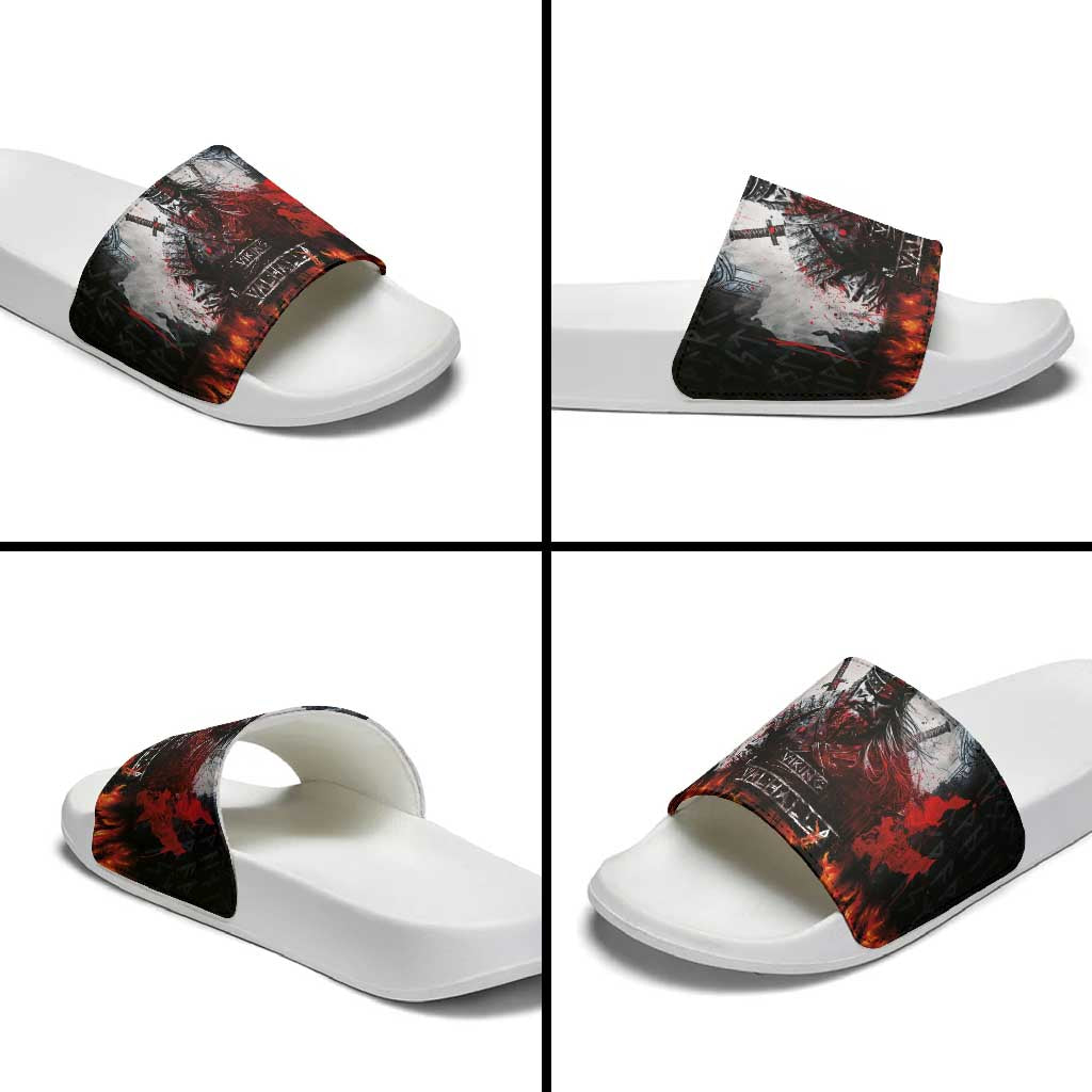 Viking Valhalla Slide Sandals Norseman and Burning Battlefield - Wonder Print Shop