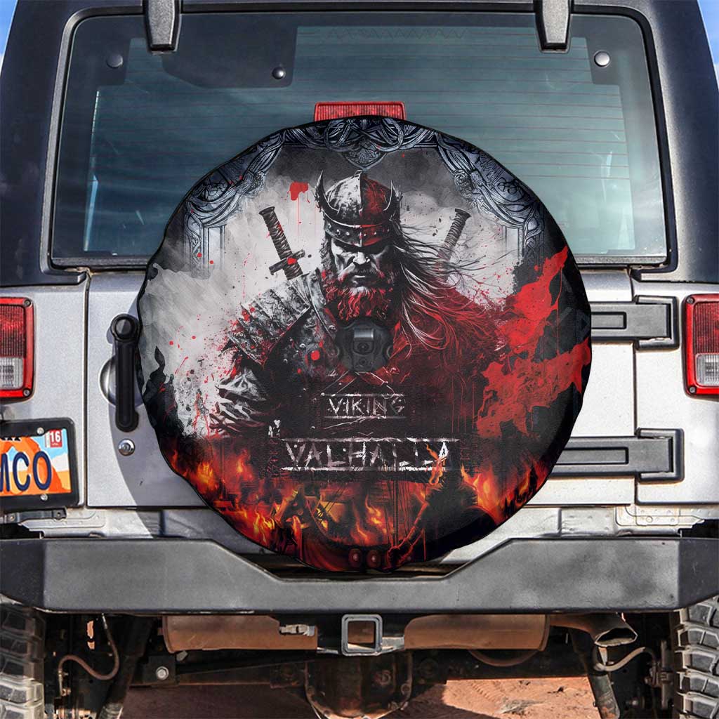 Viking Valhalla Spare Tire Cover Norseman and Burning Battlefield - Wonder Print Shop