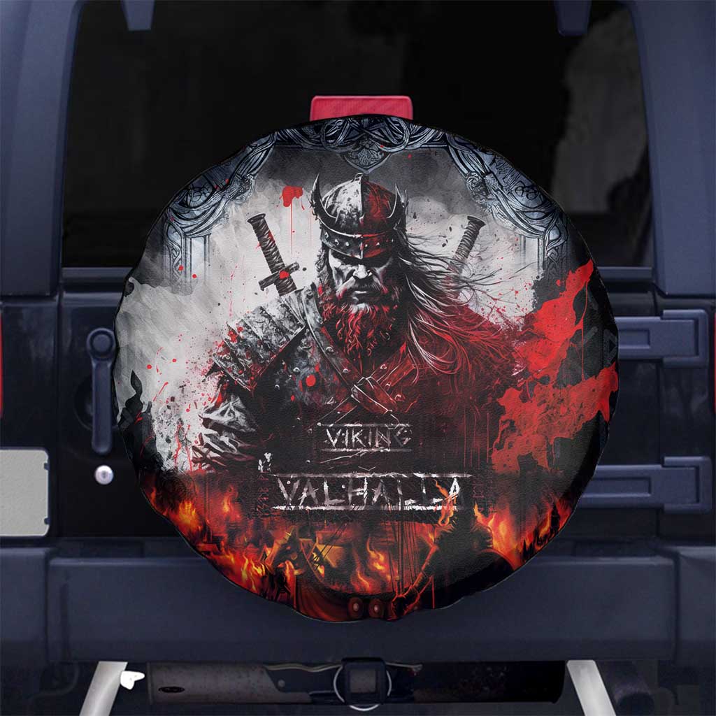 Viking Valhalla Spare Tire Cover Norseman and Burning Battlefield - Wonder Print Shop