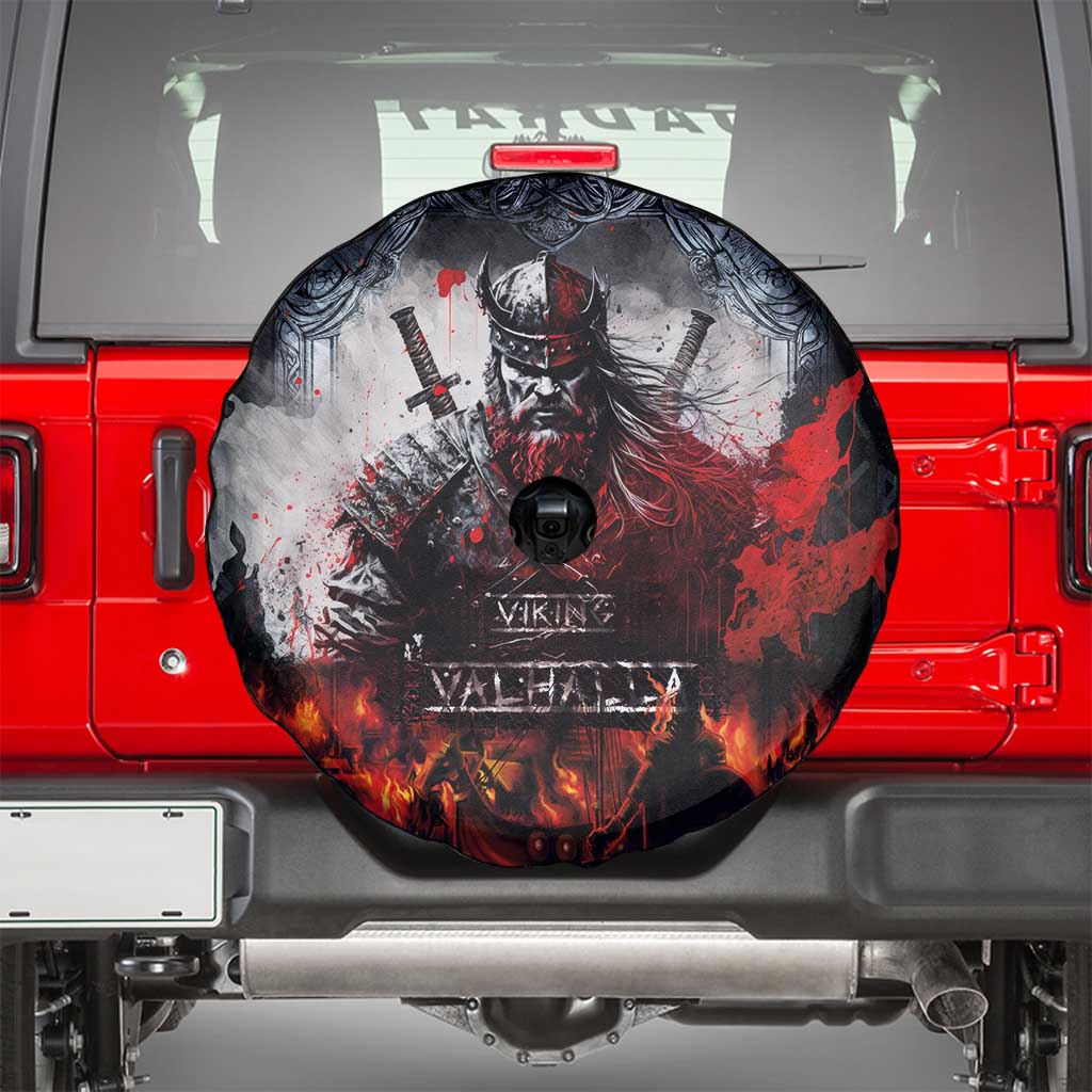 Viking Valhalla Spare Tire Cover Norseman and Burning Battlefield - Wonder Print Shop