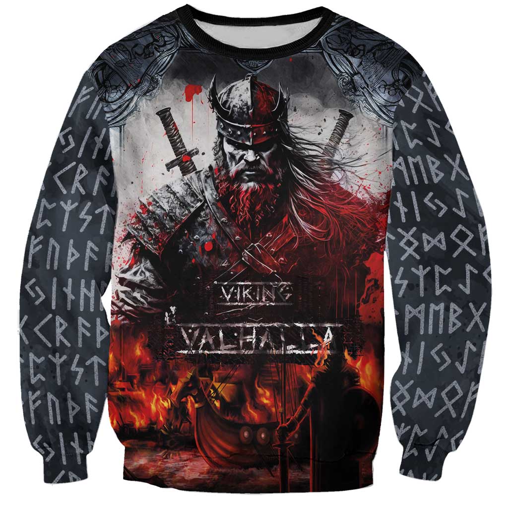 Viking Valhalla Sweatshirt Norseman and Burning Battlefield - Wonder Print Shop