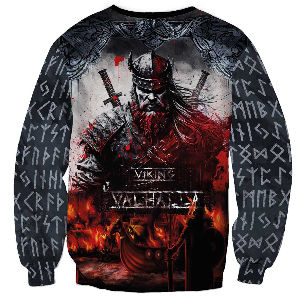 Viking Valhalla Sweatshirt Norseman and Burning Battlefield - Wonder Print Shop