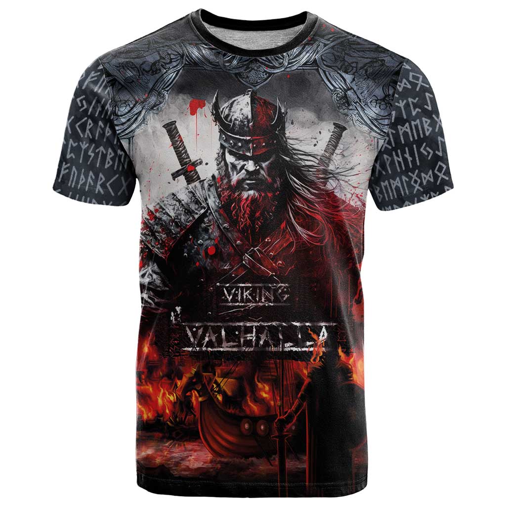 Viking Valhalla T Shirt Norseman and Burning Battlefield - Wonder Print Shop
