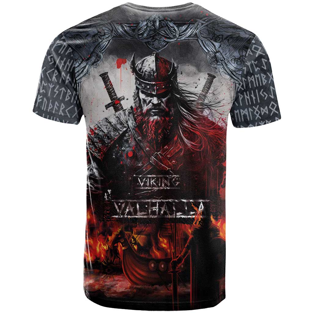 Viking Valhalla T Shirt Norseman and Burning Battlefield - Wonder Print Shop