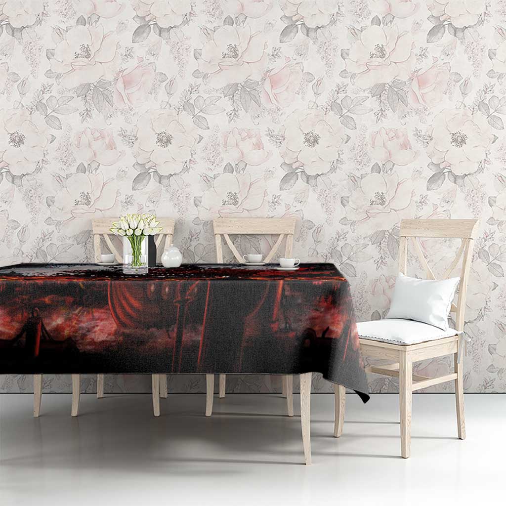 Viking Valhalla Tablecloth Norseman and Burning Battlefield - Wonder Print Shop