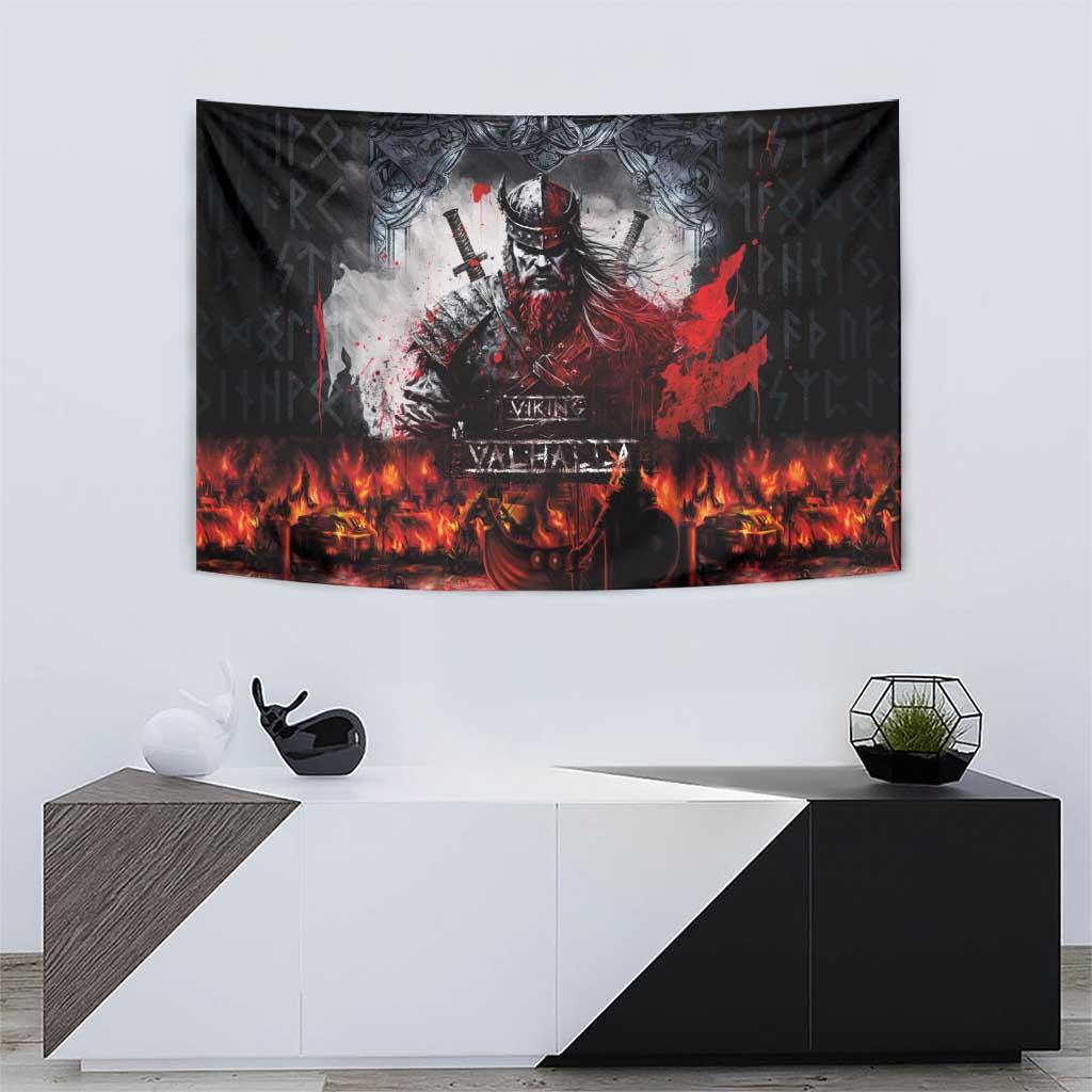 Viking Valhalla Tapestry Norseman and Burning Battlefield - Wonder Print Shop