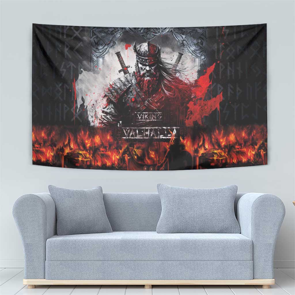 Viking Valhalla Tapestry Norseman and Burning Battlefield - Wonder Print Shop