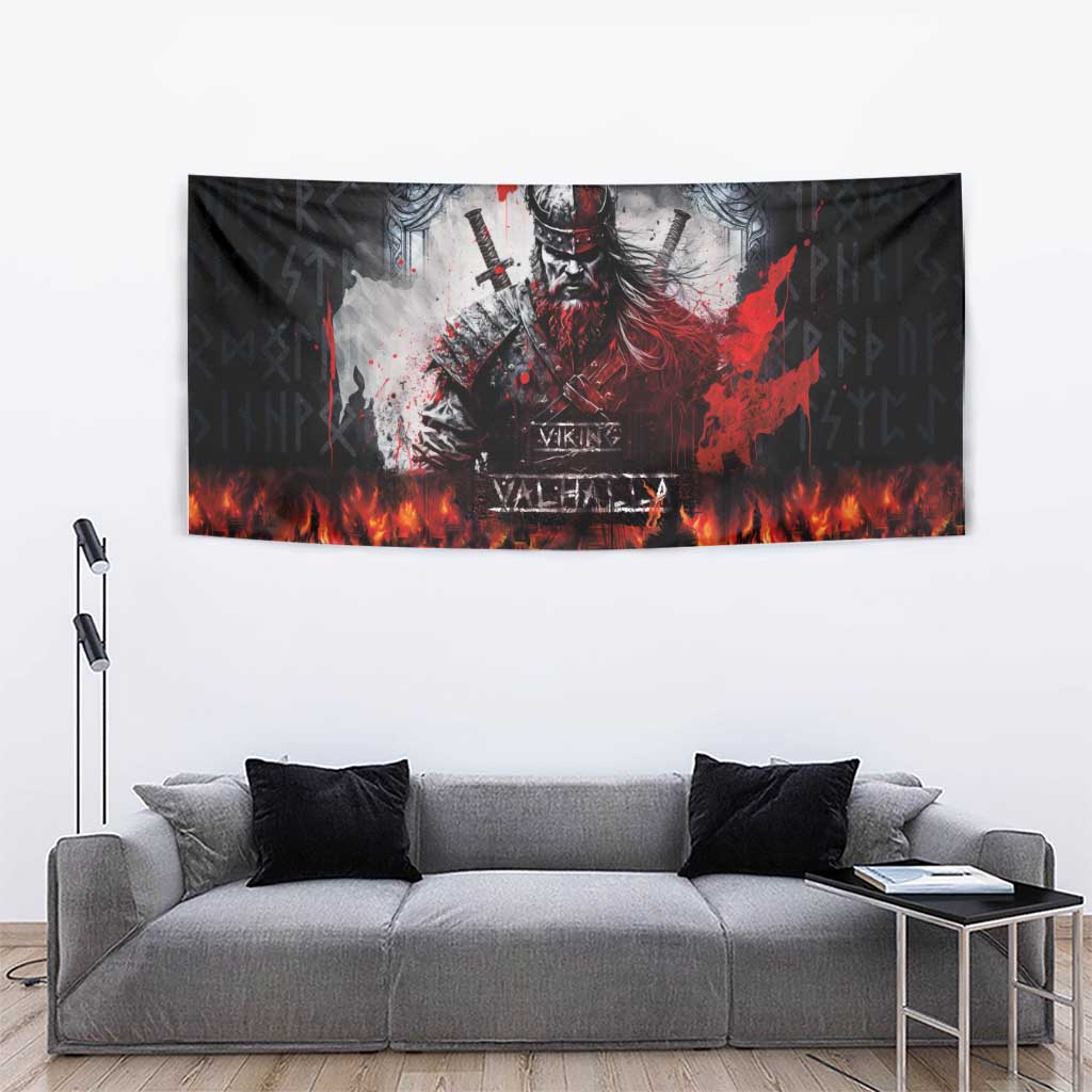 Viking Valhalla Tapestry Norseman and Burning Battlefield - Wonder Print Shop