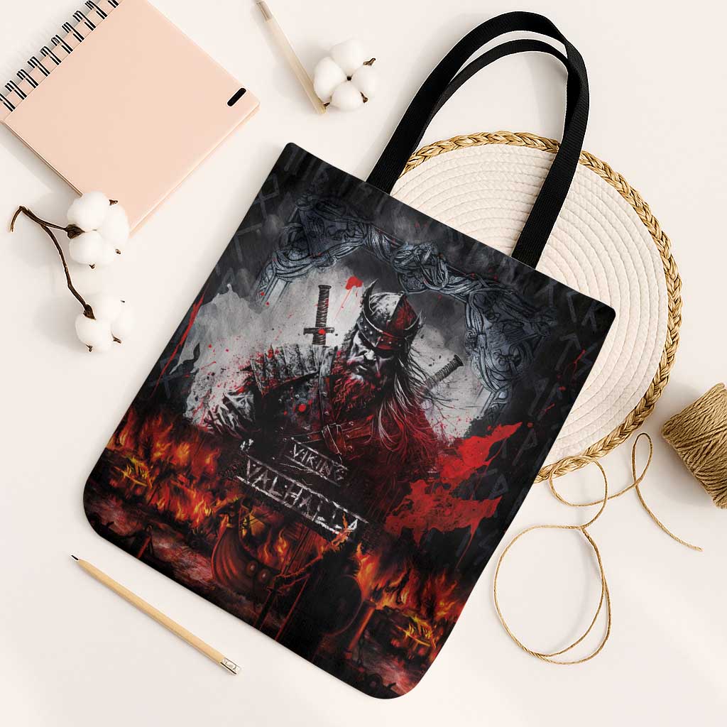 Viking Valhalla Tote Bag Norseman and Burning Battlefield - Wonder Print Shop