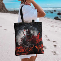 Viking Valhalla Tote Bag Norseman and Burning Battlefield - Wonder Print Shop