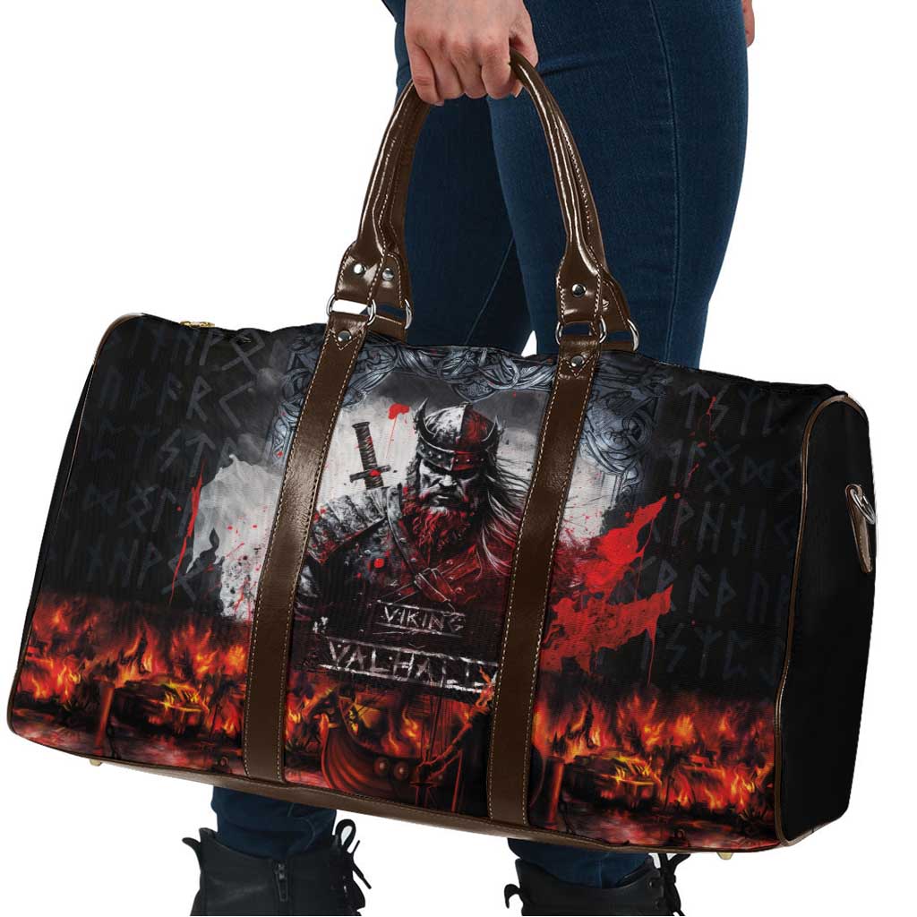 Viking Valhalla Travel Bag Norseman and Burning Battlefield - Wonder Print Shop