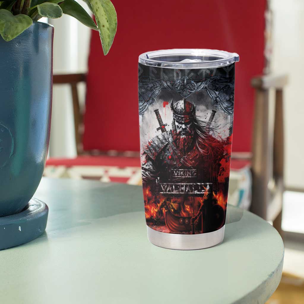 Viking Valhalla Tumbler Cup Norseman and Burning Battlefield - Wonder Print Shop