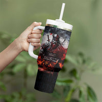 Viking Valhalla Tumbler With Handle Norseman and Burning Battlefield - Wonder Print Shop