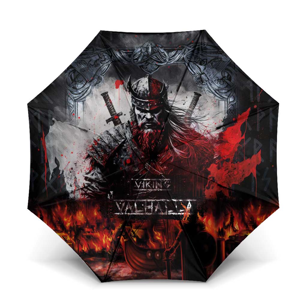 Viking Valhalla Umbrella Norseman and Burning Battlefield - Wonder Print Shop