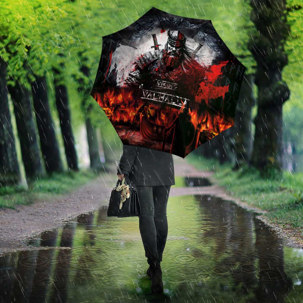 Viking Valhalla Umbrella Norseman and Burning Battlefield - Wonder Print Shop