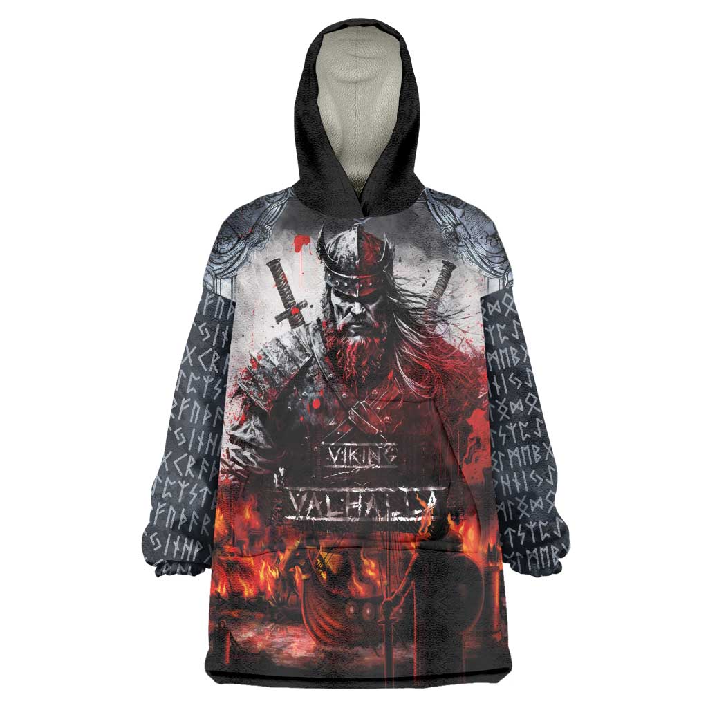 Viking Valhalla Wearable Blanket Hoodie Norseman and Burning Battlefield - Wonder Print Shop