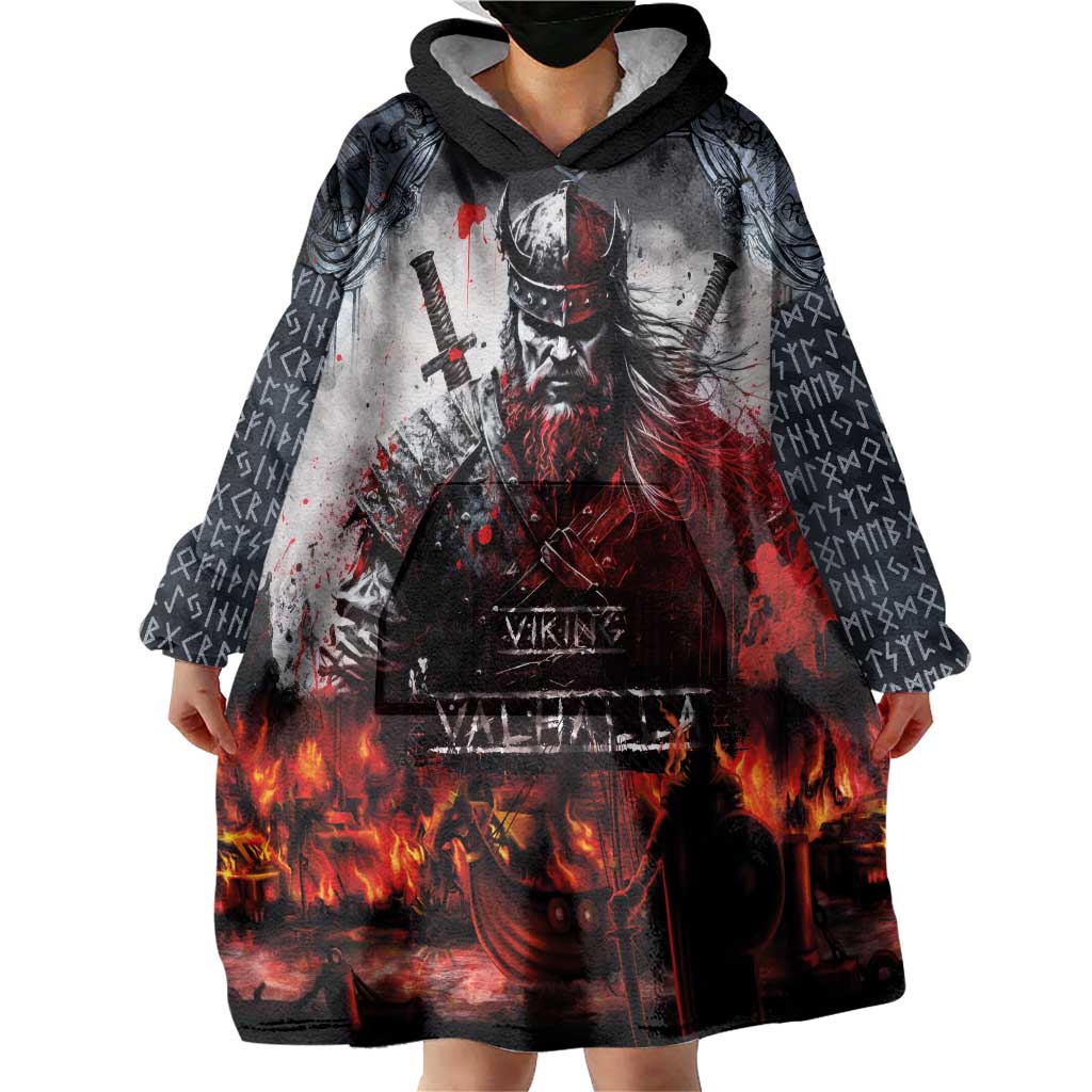 Viking Valhalla Wearable Blanket Hoodie Norseman and Burning Battlefield - Wonder Print Shop
