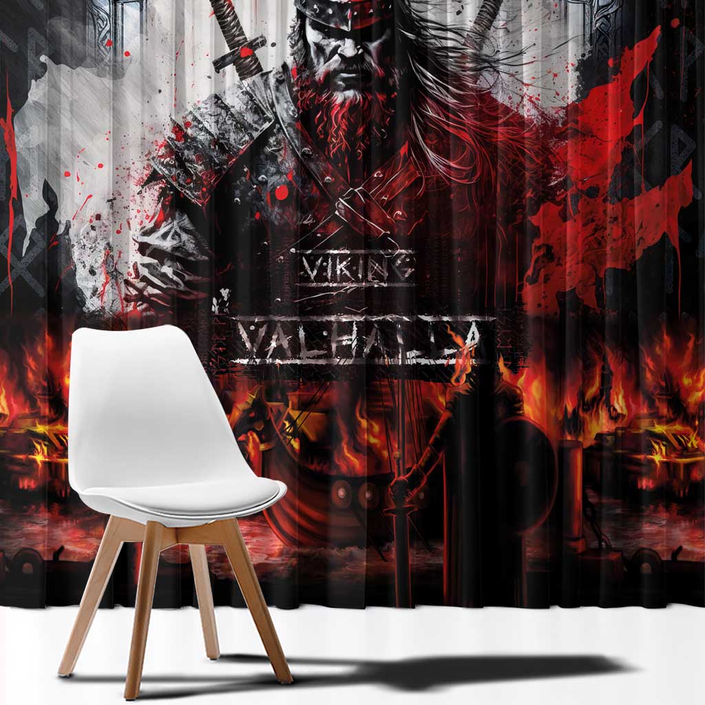 Viking Valhalla Window Curtain Norseman and Burning Battlefield - Wonder Print Shop