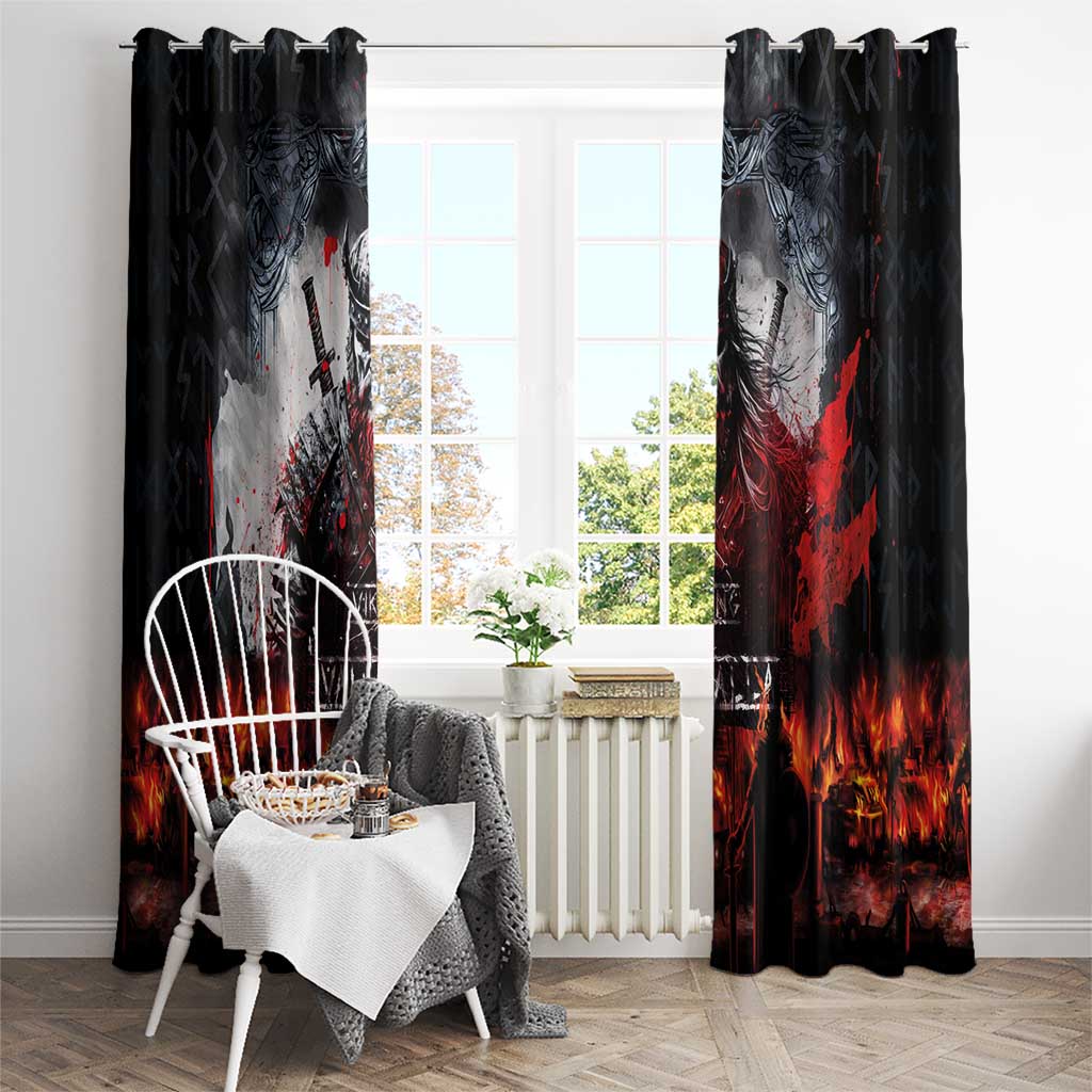 Viking Valhalla Window Curtain Norseman and Burning Battlefield - Wonder Print Shop