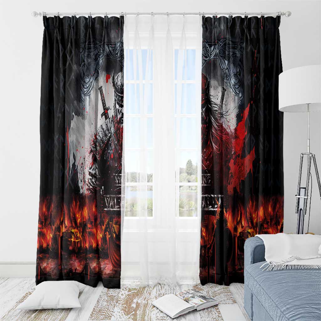 Viking Valhalla Window Curtain Norseman and Burning Battlefield - Wonder Print Shop