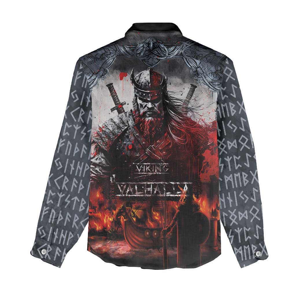 Viking Valhalla Women Casual Shirt Norseman and Burning Battlefield - Wonder Print Shop