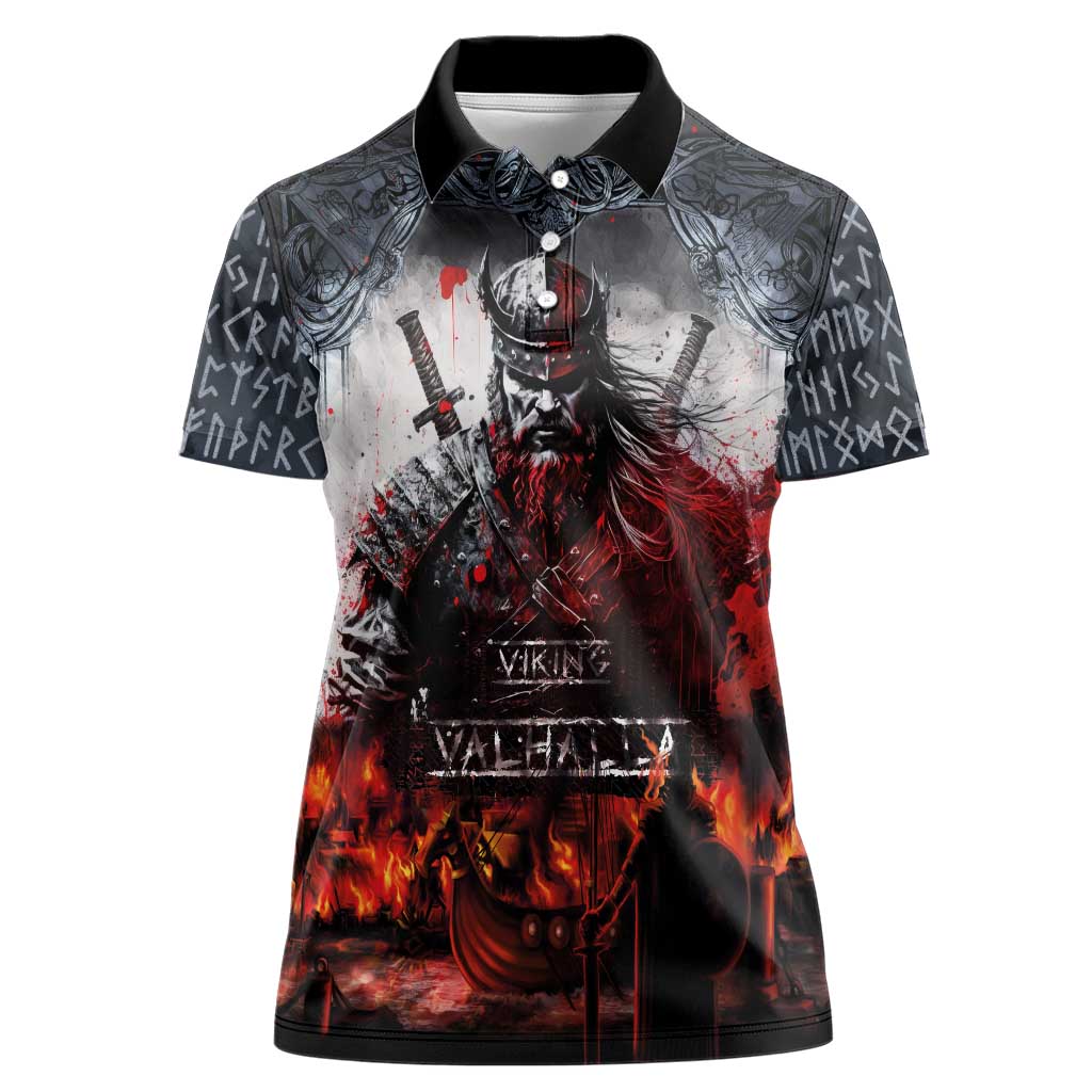 Viking Valhalla Women Polo Shirt Norseman and Burning Battlefield - Wonder Print Shop