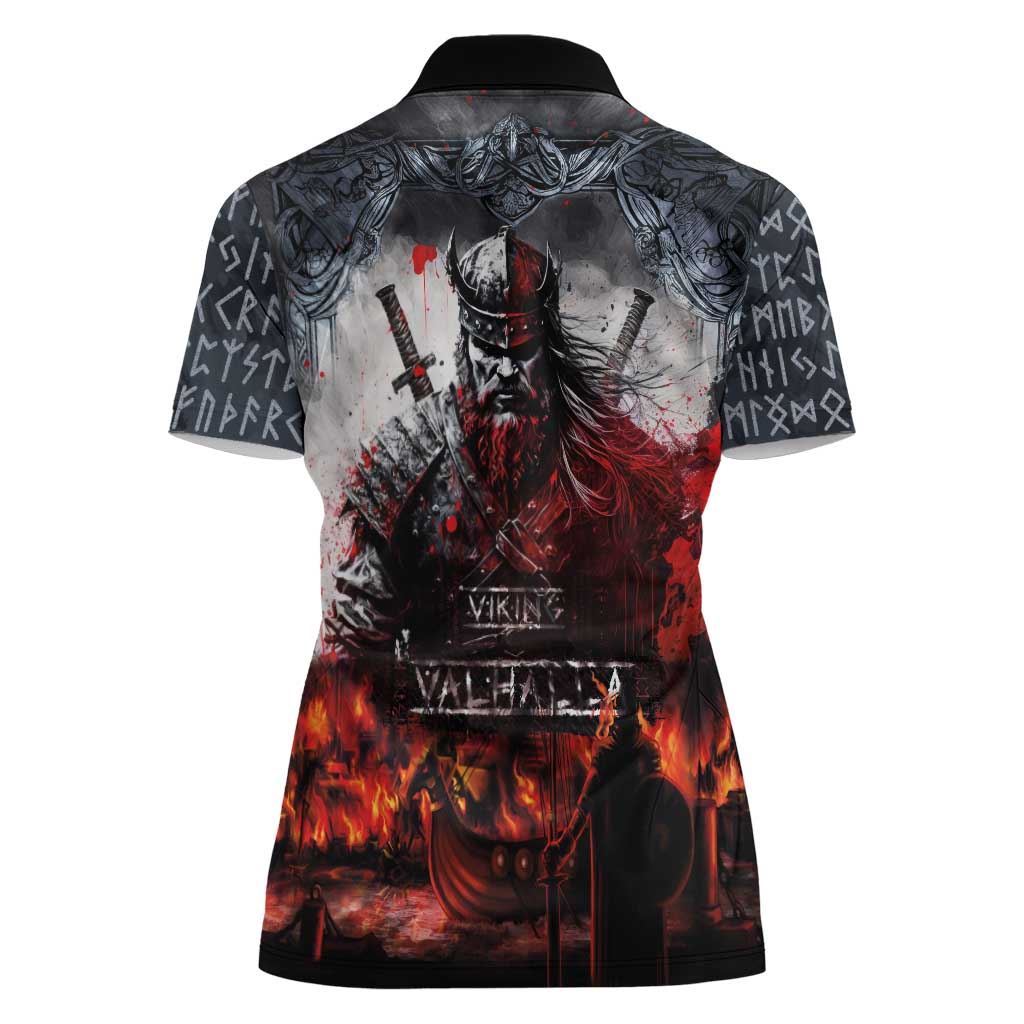 Viking Valhalla Women Polo Shirt Norseman and Burning Battlefield - Wonder Print Shop