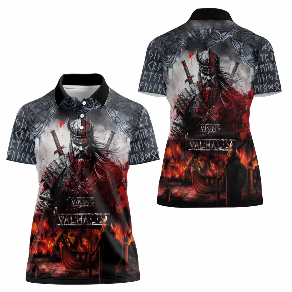Viking Valhalla Women Polo Shirt Norseman and Burning Battlefield - Wonder Print Shop