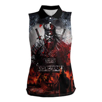 Viking Valhalla Women Sleeveless Polo Shirt Norseman and Burning Battlefield - Wonder Print Shop