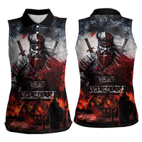 Viking Valhalla Women Sleeveless Polo Shirt Norseman and Burning Battlefield - Wonder Print Shop