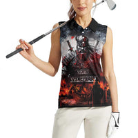 Viking Valhalla Women Sleeveless Polo Shirt Norseman and Burning Battlefield - Wonder Print Shop