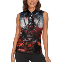 Viking Valhalla Women Sleeveless Polo Shirt Norseman and Burning Battlefield - Wonder Print Shop
