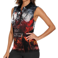 Viking Valhalla Women Sleeveless Polo Shirt Norseman and Burning Battlefield - Wonder Print Shop