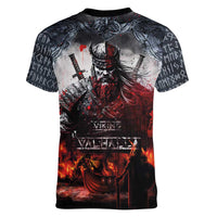 Viking Valhalla Women V-Neck T-Shirt Norseman and Burning Battlefield - Wonder Print Shop
