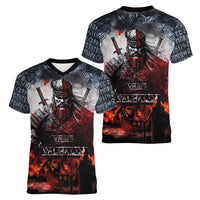 Viking Valhalla Women V-Neck T-Shirt Norseman and Burning Battlefield - Wonder Print Shop